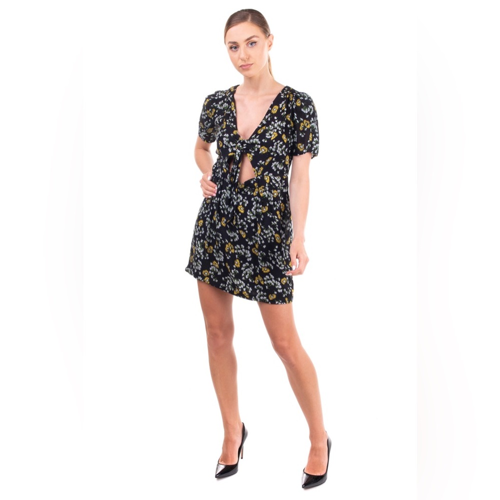 FREE PEOPLE Dress Playsuit Size 6 / S Floral Bow Cut Out Short Sleeve V-Neck
